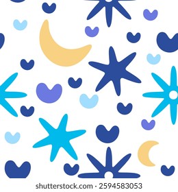 Celestial Stars and Moons seamless pattern background