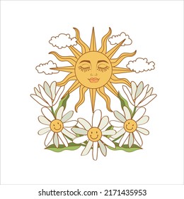 CELESTIAL SUN DAISES PRINT TSHIRT GRAPHICS DESIGN