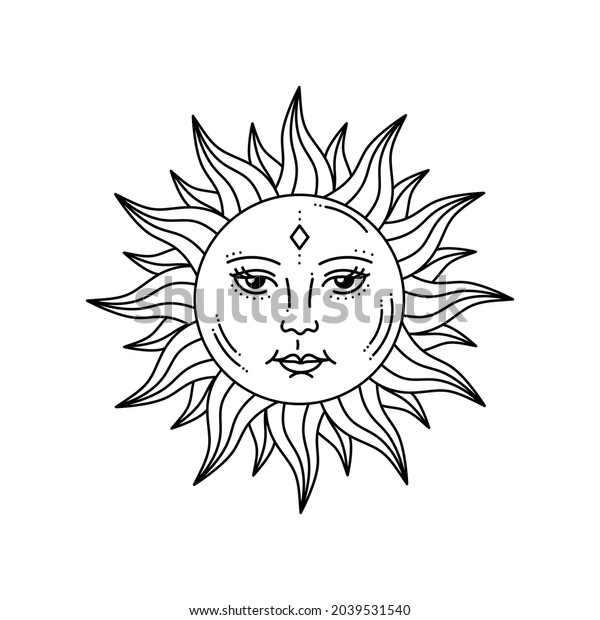 Celestial Sun Face Opened Eyes Stylized Stock Vector (Royalty Free ...