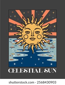celestial sun illustration for tshirt printing 