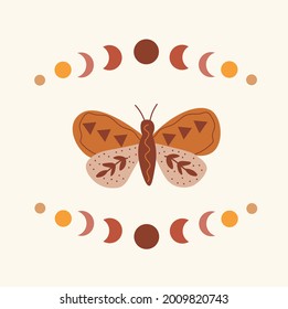 Celestial sun moon butterfly. Zodiac constellation t shirt graphics design.