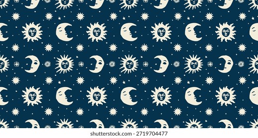 El sol celestial y la luna se enfrentan a un patrón sin fisuras en el cielo nocturno