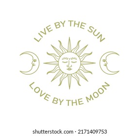 Celestial Sun and Moon Vector with Decorative Slogan, Vector Design for Fashion and Poster Prints, Sticker, Bag, Mug, Textile, Phone Case, Tattoo Design, Mystic