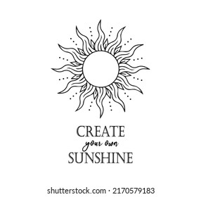 Celestial Sun Vector with Decorative Slogan, Vector Design for Fashion and Poster Prints, Sticker, Bag, Mug, Textile, Phone Case, Tattoo Design, Mystic