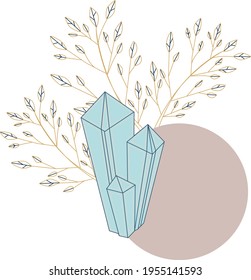 Celestial template Crystal and brunches, vector illustration for your text, banners, custom prints