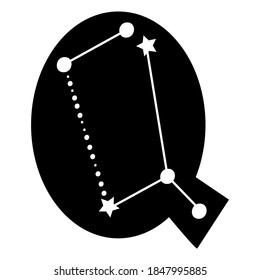 Celestial themed letter Q. Constellation concept hand drawn letter. Vector illustration.