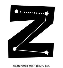 Celestial themed letter Z. Constellation concept hand drawn letter. Vector illustration.