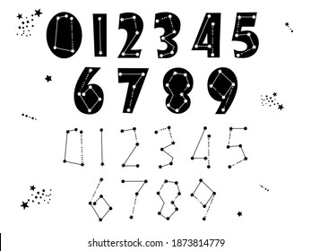 Celestial themed numerals. Constellation concept number set. Vector illustration.