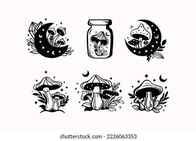 Celestial witchy mushroom with mystical boho elements