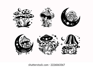 Celestial witchy mushroom with mystical boho elements