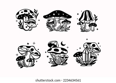 Celestial witchy mushroom with mystical boho elements