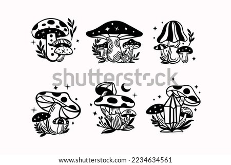 Celestial witchy mushroom with mystical boho elements