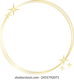Celestial-inspired gold round doodle frames. Each frame features intricate lines and outlines, adorned with celestial elements such as stars and sparkles. 
