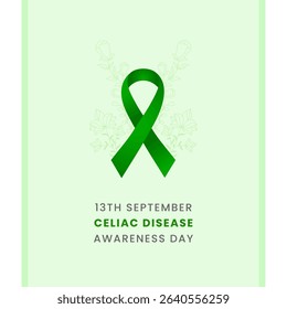 Celiac Disease awareness Day background design with Green silk ribbon.