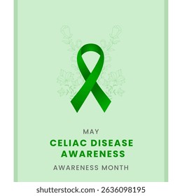 Celiac Disease awareness month background design with Green silk ribbon.