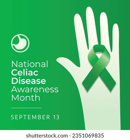 celiac disease awareness month celebration design template. green ribbon design for celiac disease awareness celebrartion. ribbon design template.