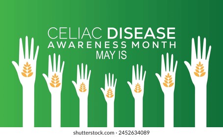 Celiac Disease Awareness Month observed every year in May. Template for background, banner, card, poster with text inscription.