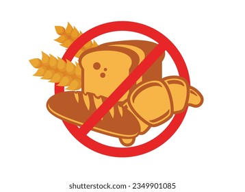 Celiac disease and gluten issues symbol vector. Gluten free diet icon vector isolated on a white background. No or stop gluten graphic design element. Celiac disease ban sign