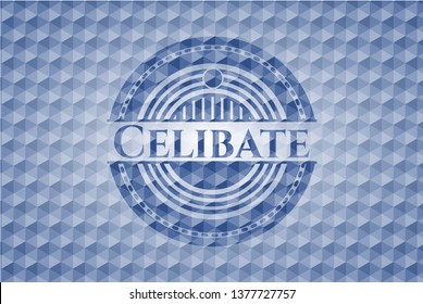 Celibate blue emblem with geometric pattern.