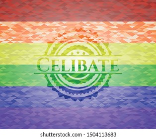 Celibate on mosaic background with the colors of the LGBT flag