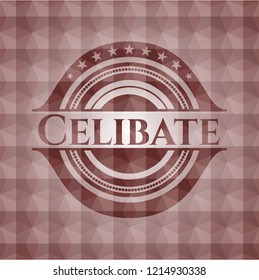 Celibate red seamless emblem or badge with abstract geometric pattern background.