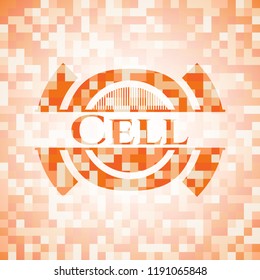 Cell abstract orange mosaic emblem with background