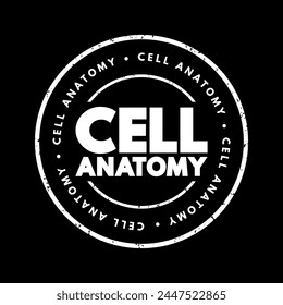 Cell anatomy - consists of three parts: the cell membrane, the nucleus, and, between the two, the cytoplasm, text concept stamp