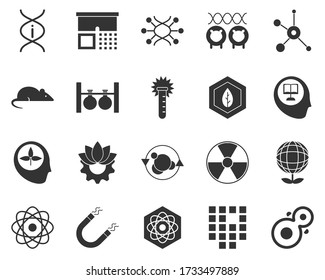 Celda, división. Juego de iconos de glifos de bioingeniería. Biotecnología para la salud, investigación, creación de materiales. Biología molecular, ingeniería biomédica y molecular