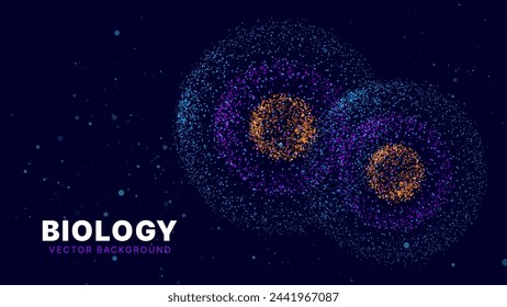 Cell Division Mitosis Biology Science Background. Embryonic Stem Divides Cells. Abstract Science Under Microscope Concept. Vector Illustration.