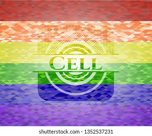 Cell emblem on mosaic background with the colors of the LGBT flag