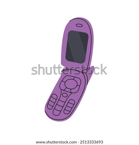 Cell flip phone. Old communication gadgets. Vector illustration.