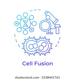 Icono de concepto de gradiente azul de fusión celular. Combinación de células. Tecnología de hibridoma. Células inmunitarias. Anticuerpos de Generar. Ilustración de línea de forma redonda. Abstractas idea. Diseño gráfico. Fácil de usar en el artículo