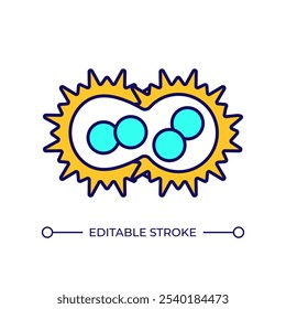 Cell fusion RGB color icon. Merging of cell membranes. Genetic research. Molecular biology. Biotechnology. Isolated vector illustration. Simple filled line drawing. Editable stroke