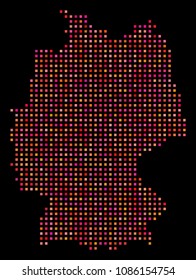 Cell Germany map. Vector geographical scheme in red color tinges on a black background. Abstract concept of Germany map constructed of regular square elements.