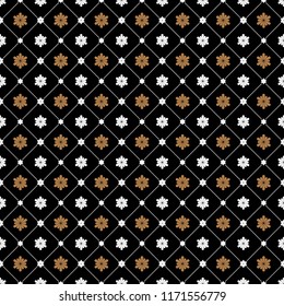 Cell, grid with diagonal lines and flowers seamless background, pattern. Tiles. Latticed geometric texture. Vector luxury art