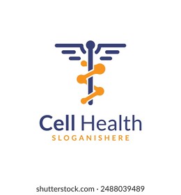 Cell Health Winged People Wellness Medical Key Logo Template