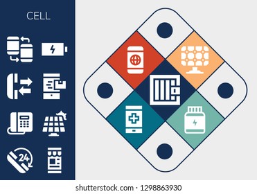 cell icon set. 13 filled cell icons. Simple modern icons about  - Jail, Phone, Smartphone, Telephone, Solar panel, Battery, Protein