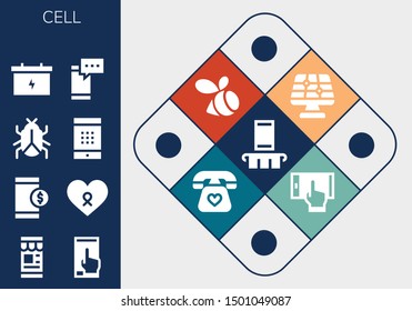 cell icon set. 13 filled cell icons.  Simple modern icons about  - Smartphone, Cancer, Virus, Battery, Solar panel, Swarm, Telephone