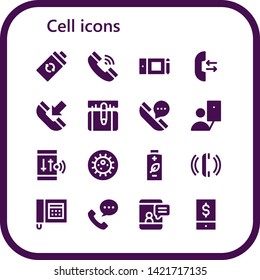 cell icon set. 16 filled cell icons.  Collection Of - Battery, Telephone, Graphic tablet, Call, Phone, Smartphone, Selfie, Bacteria, Phone call