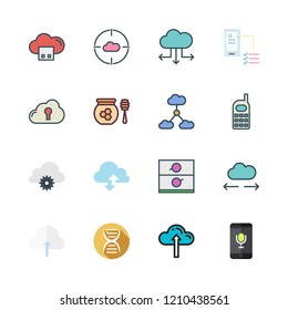 cell icon set. vector set about phone, cloud computing, adjustment id and honey icons set.