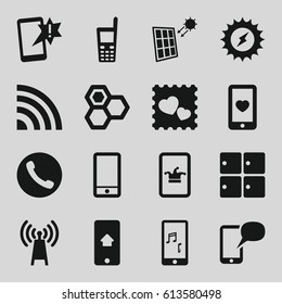 Cell icons set. set of 16 cell filled icons such as luggage storage, honey, Poker on phone, heart mobile, photo with heart, phone, solar panel, call, transmitter, solar energy