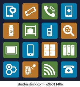 Cell icons set. set of 16 cell filled icons such as luggage storage, honey, bacteria, phone with heart, tablet, call, medical phone, battery, solar panel