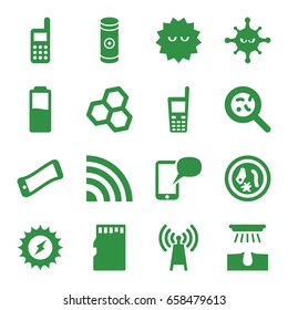 Cell icons set. set of 16 cell filled icons such as hair removal, bacteria, old phone, battery, phone, memory card, microorganism, transmitter, solar energy
