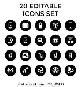 Cell icons. set of 20 editable filled cell icons such as hair removal, honey, phone, chemical structure, bacteria, microorganism, solar panel, transmitter, heart mobile