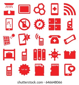 Cell icons set. set of 25 cell filled icons such as no phone, luggage storage, baby monitor phone, hair removal, phone, bacteria, tablet, memory card, solar panel