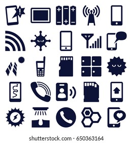 Cell icons set. set of 25 cell filled icons such as luggage storage, hair removal, honey, bacteria, phone with heart, phone, tablet, call, memory card, mobile signal, battery