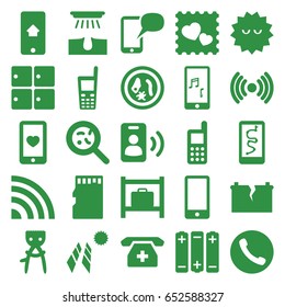 Cell icons set. set of 25 cell filled icons such as luggage storage, hair removal, phone, bacteria, heart mobile, photo with heart, old phone, memory card, broken battery