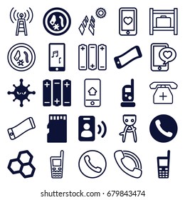 Cell icons set. set of 25 cell filled and outline icons such as baby monitor phone, bacteria, old phone, memory card, call, battery, microorganism, luggage storage