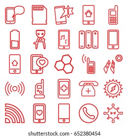 Cell icons set. set of 25 cell outline icons such as baby monitor phone, hair removal, phone, bacteria, heart mobile, phone with heart, memory card, battery, solar panel