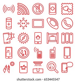 Cell icons set. set of 25 cell outline icons such as no phone, luggage storage, hair removal, poker on phone, phone, bacteria, photo with heart, tablet, call, battery